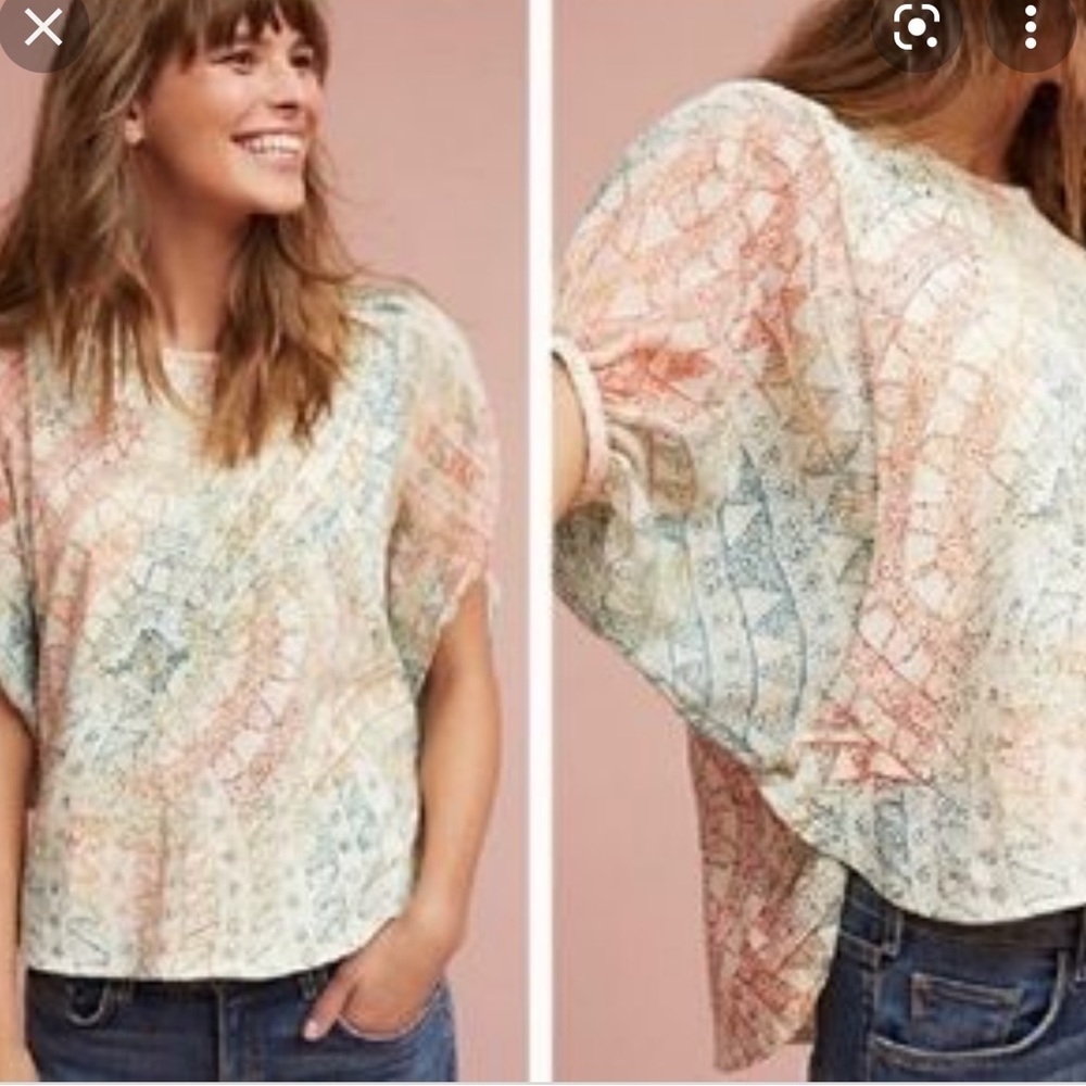 Anthropologie Eri + Ali Brioni Puff Dolman Sleeve Multi Color Cotton Boho Top XS